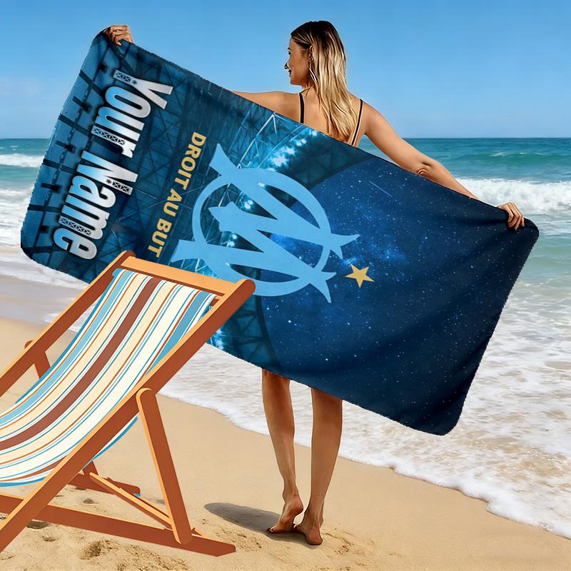 Name Custom Olympique De Marseille Print Beach Towel, Large Soft Quick Dry Towel for Beach Camping Swimming