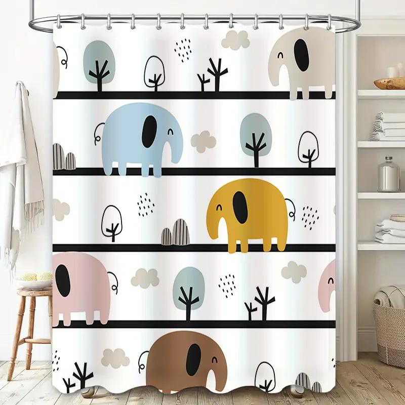 Animal-themed waterproof shower curtain made with high-quality fabric for bathroom decor suitable for kids' rooms or family bath