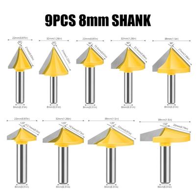 Professional Precise 8mm Shank V Flute Router Bit Carbide End Mill For Wood Cutting In Various Angles Detailed Engraving