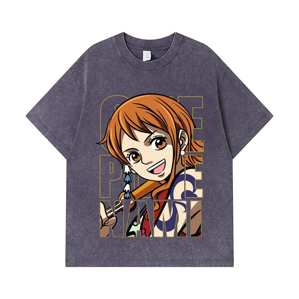 275 GSM Washed T-shirts 100% Cotton One Piece V61 Nami Print Unisex Heavy Cotton T Shirt
