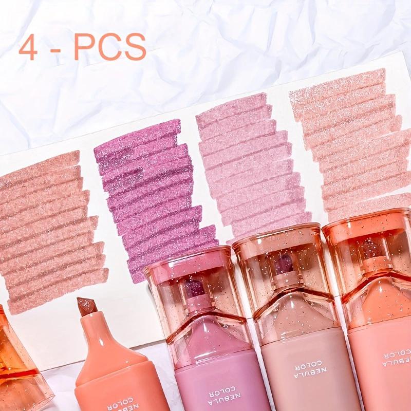4Pcs/set Sparkling Glitter Highlighters Smudge-Proof Water-Based Ink Fluorescent Pens Marking Pen for Note-Taking & Journaling