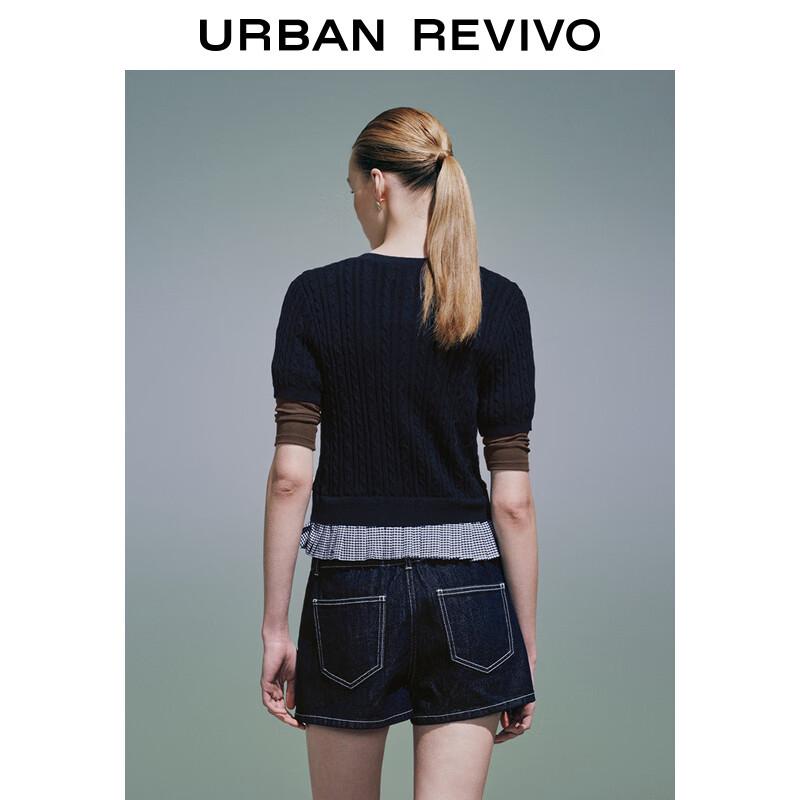 UR Damen Preppy Faux Zweiteiliger Strukturierter Strick-Cardigan