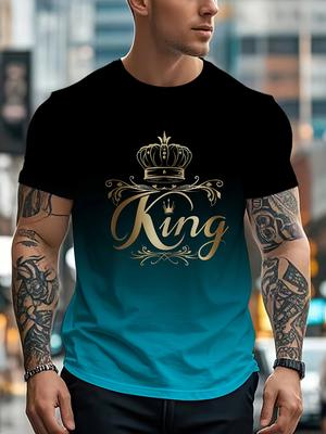 Men'S Gradient Color T-Shirt with KING Print - Casual ; C