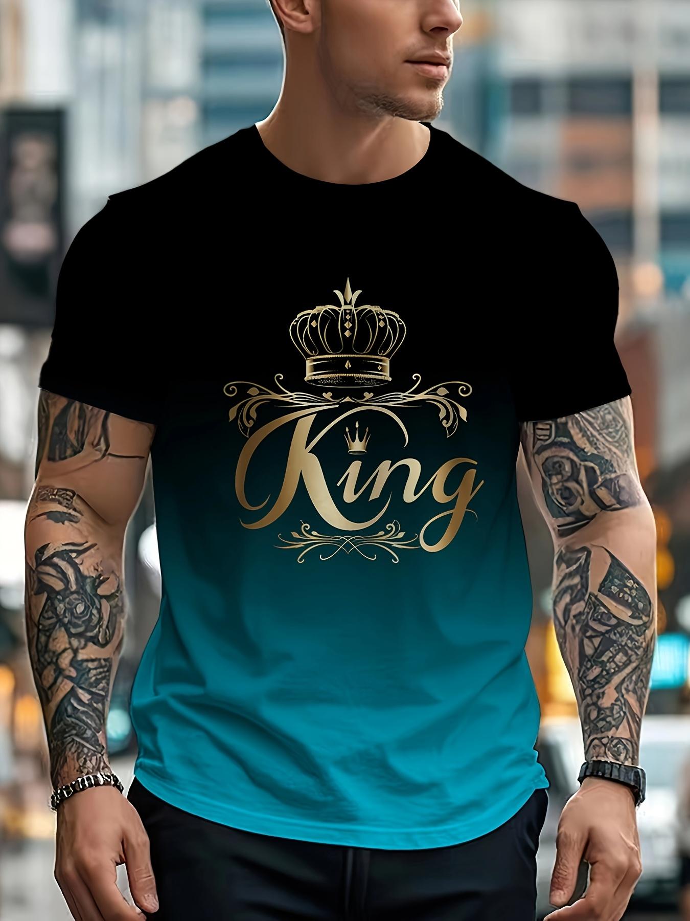 Men S Gradient Color T-Shirt with KING Print - Casual ; Co XXL дубильная кора