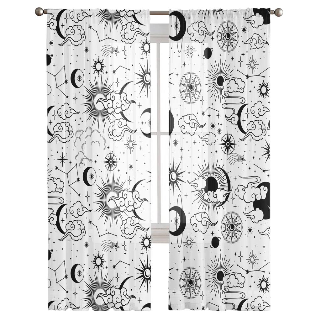 Galaxy Moon Sun Simple Planet Sky Sheer Curtains Living Room Window Tulle Curtains Bedroom Veiling Curtains Decor Luxury Drapes