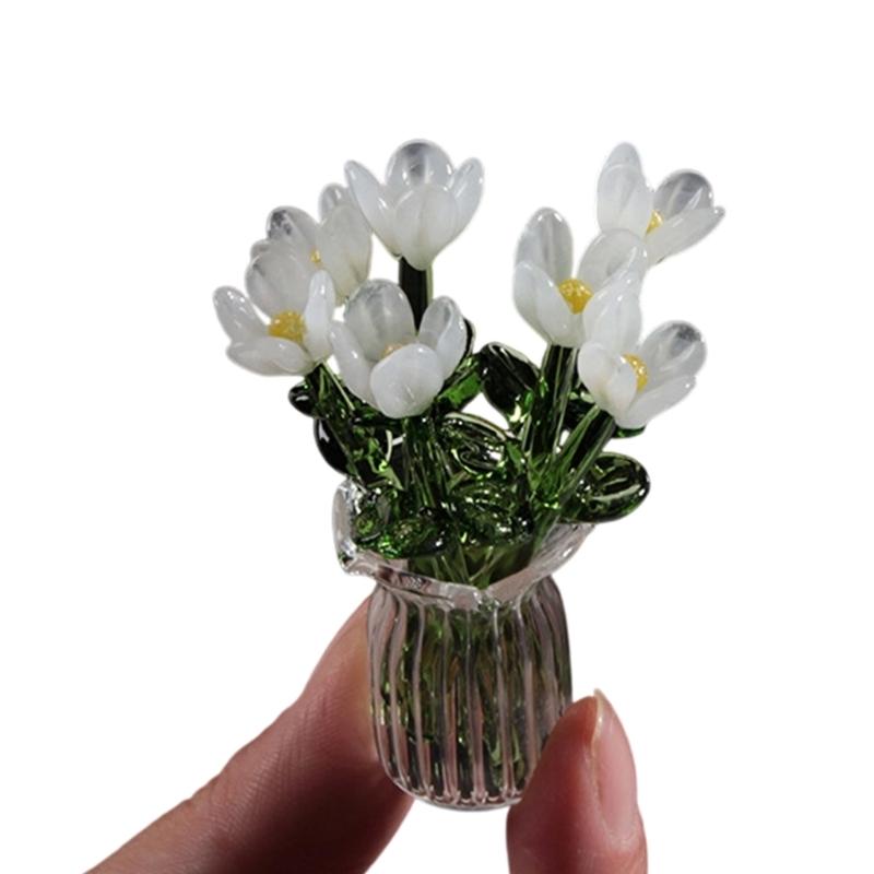 Handcrafted Glass Flowers Crystal Flower Figurine for Desk and Shelf Decoration Home Decors Piece