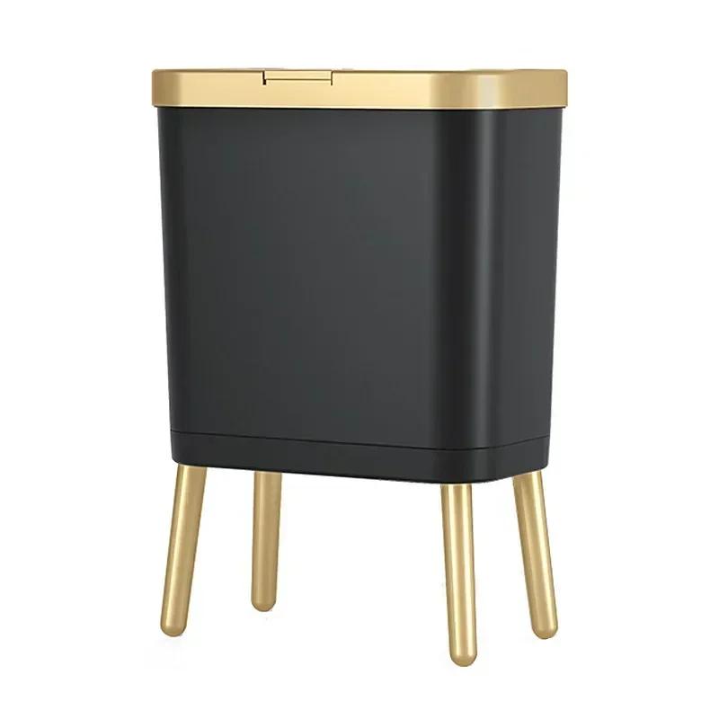 15L Press Type Waste Bin Nordic Trash Can with High Legs Narrow Slit Waste Basket with Lid Kitchen Bedroom Toilet Garbage Bins