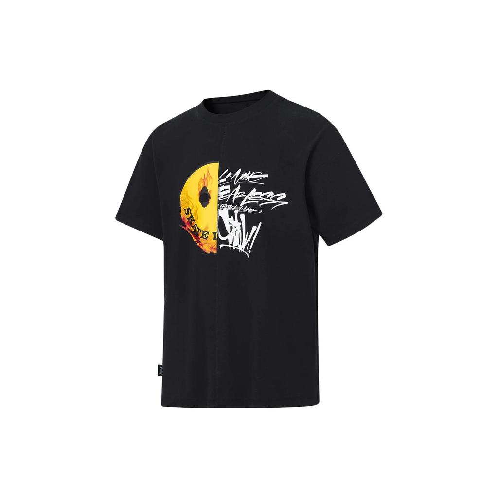 Li Ning X OG Slick Collaboration Printed Letter Crew Neck Pullover Short Sleeve T-Shirt Unisex T-Shirts Black AHST669-2