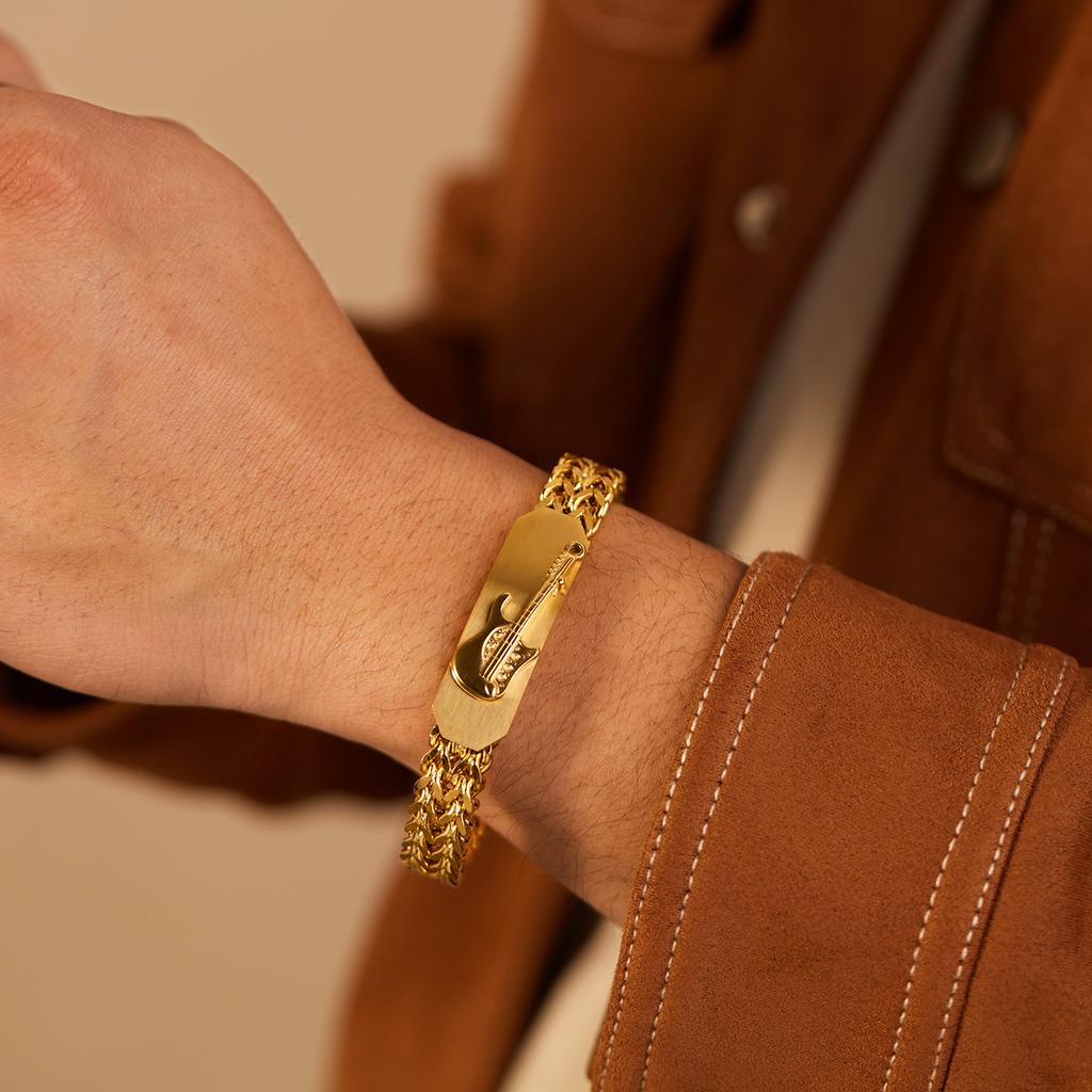 2024 New Style Men Guitar Chain Bracelet Gold Plated Stainless Steel Magnetic Clasp Chunky Miami Curb Cuban Link Chain Bracelets