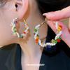 High-End Geometric Silver Hoop Earrings with Colorful Glass Beads and Imitation Pearls
