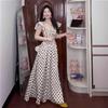 2026 French Style Polka Dot Pleated Waist Long Summer Dress