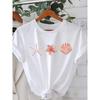 European Size Women's Casual Short Sleeve T-Shirt - Seashell & Starfish Print Summer Vacation Top, Relaxed Fit Round Neck