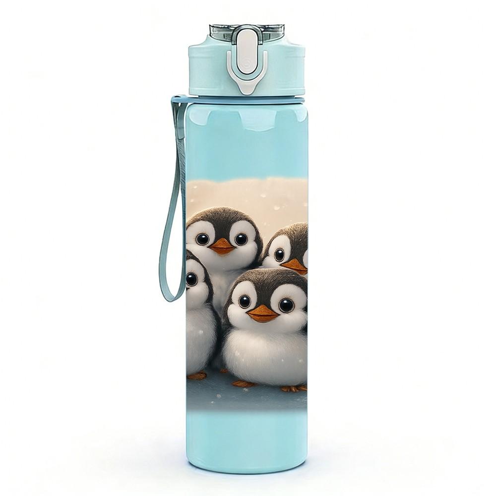 1PC Group Penguin Family Antarctic Print 750ml Color Plastic Sports Water Bottle Leakproof Flip Straw Lid Suitable for Sports Office Home Use