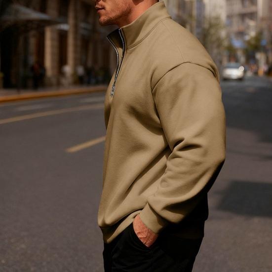 Men Quarter Zip Sweatshirt Mock Neck Fleece Lined Pullover Solid Color Loose Casual Warm Sweatshirt for Winter Sports Street Party Wear