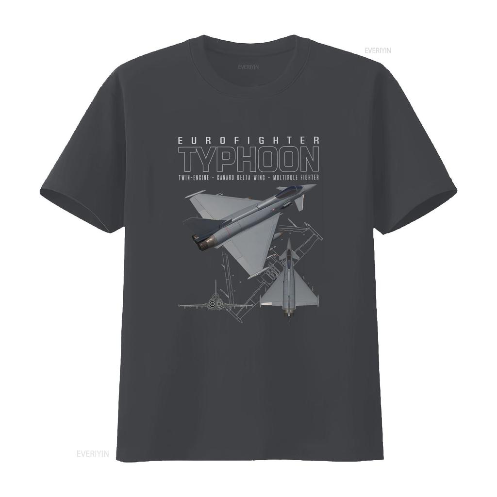 Unisex T-Shirt Kurzarm Mit Schematischem Druck Des Eurofighter Typhoon T-Shirt Lässig Thema Luftfahrt Flugzeug Vintage