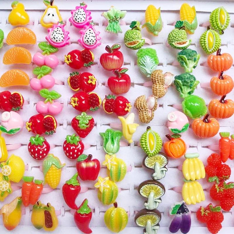 10pcs/Lot Cute Children's Cartoon Rings Glitter Flower Fruit Shape Plastic Adjustable Ope Excluding boxes