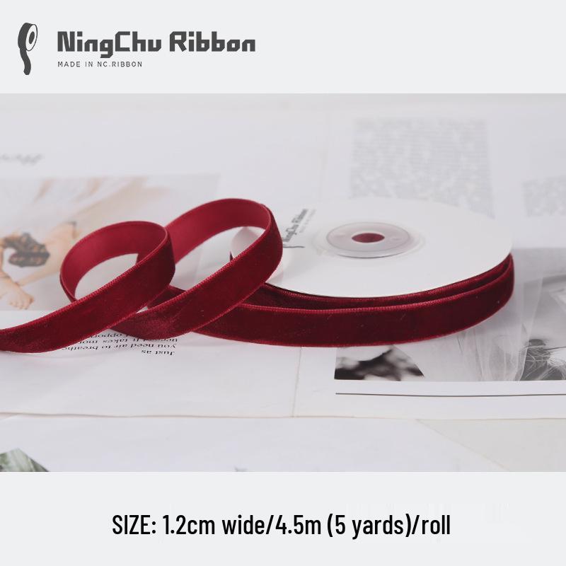 Burgundy Velvet Flocking Ribbon for DIY Bows & Gift Packaging