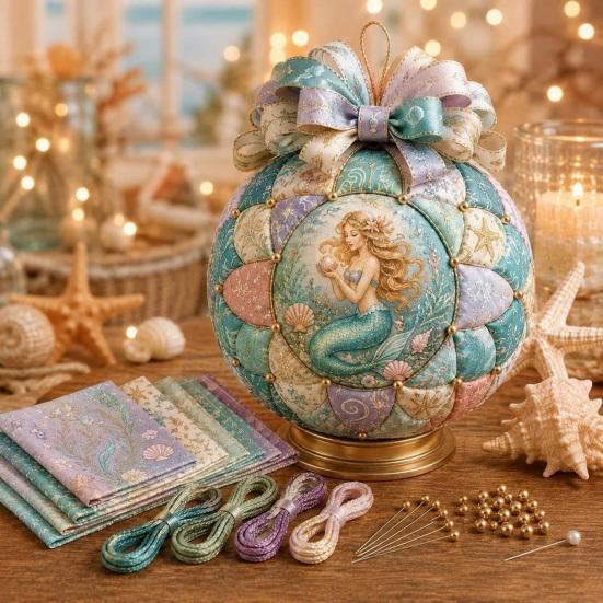 Therapeutic Assembly Activity Ocean Treasures DIY Patchwork Ball Ornament Kit, Nautical Dolphin Fabric Craft Making Natural Material Set,