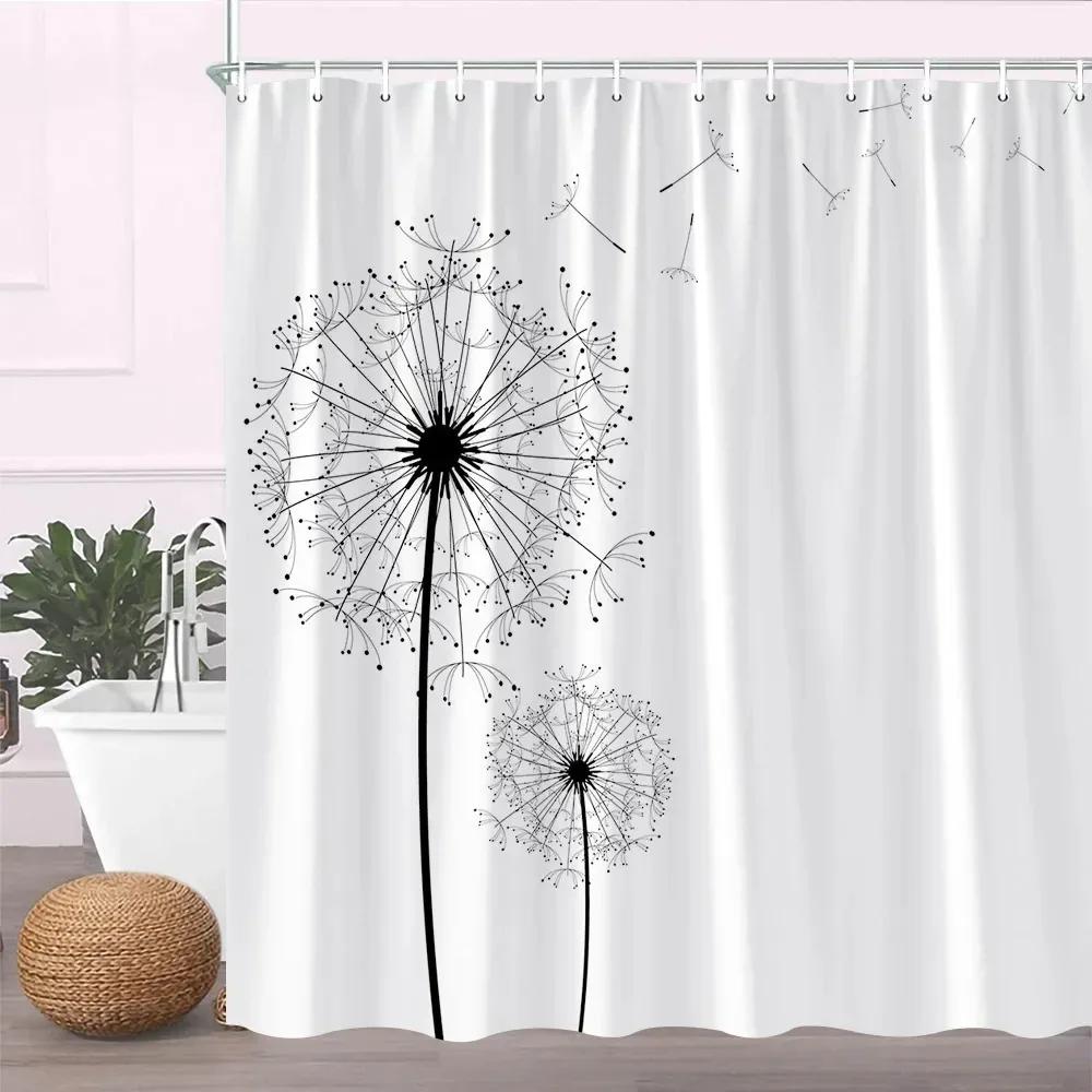 Monika Chen Plant Flower Shower Curtains Dandelion Watercolor Butterfly Floral Bath Screen Garden Bathroom Accessories Set Home Decor Fabric