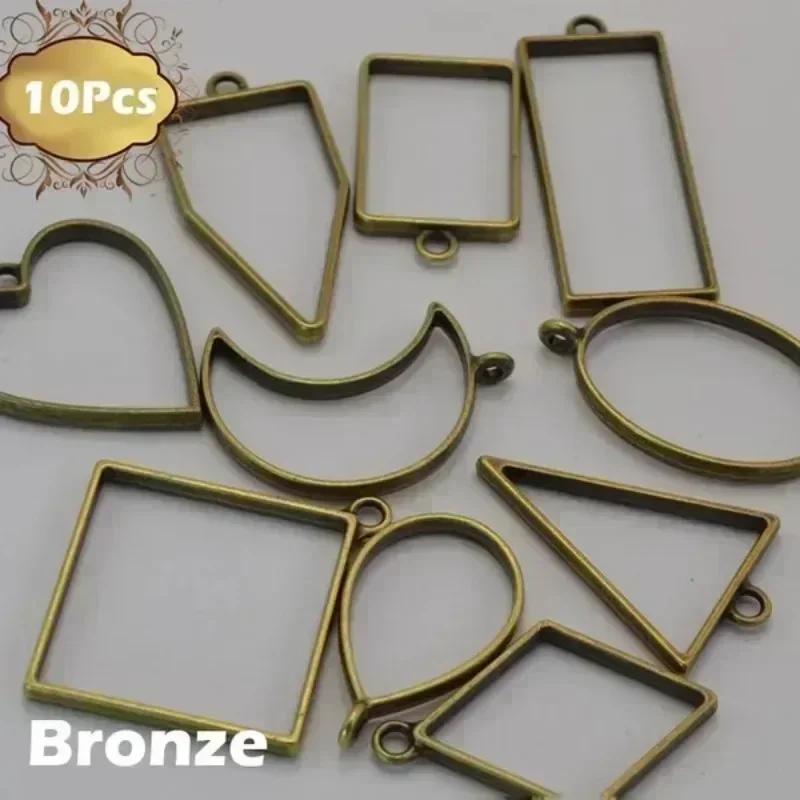 10Pcs/set  Pcs Alloy Resin Mold Hollow Pressed Flower Frame Connectors Charms DIY Necklace Pendant Jewelry Making Set