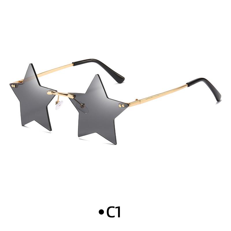 Trendy Rimless Star Shape Sunglasses for Women Men Party Funny Pentagram Eyewear Christmas Decor