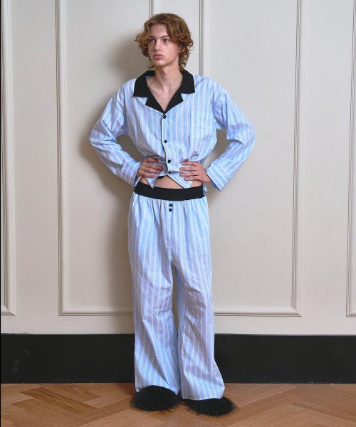 [VINAJ] Jenny Stripe Pajama Shirt (Baby Blue) [Shipped from Korea] 100% Authentic