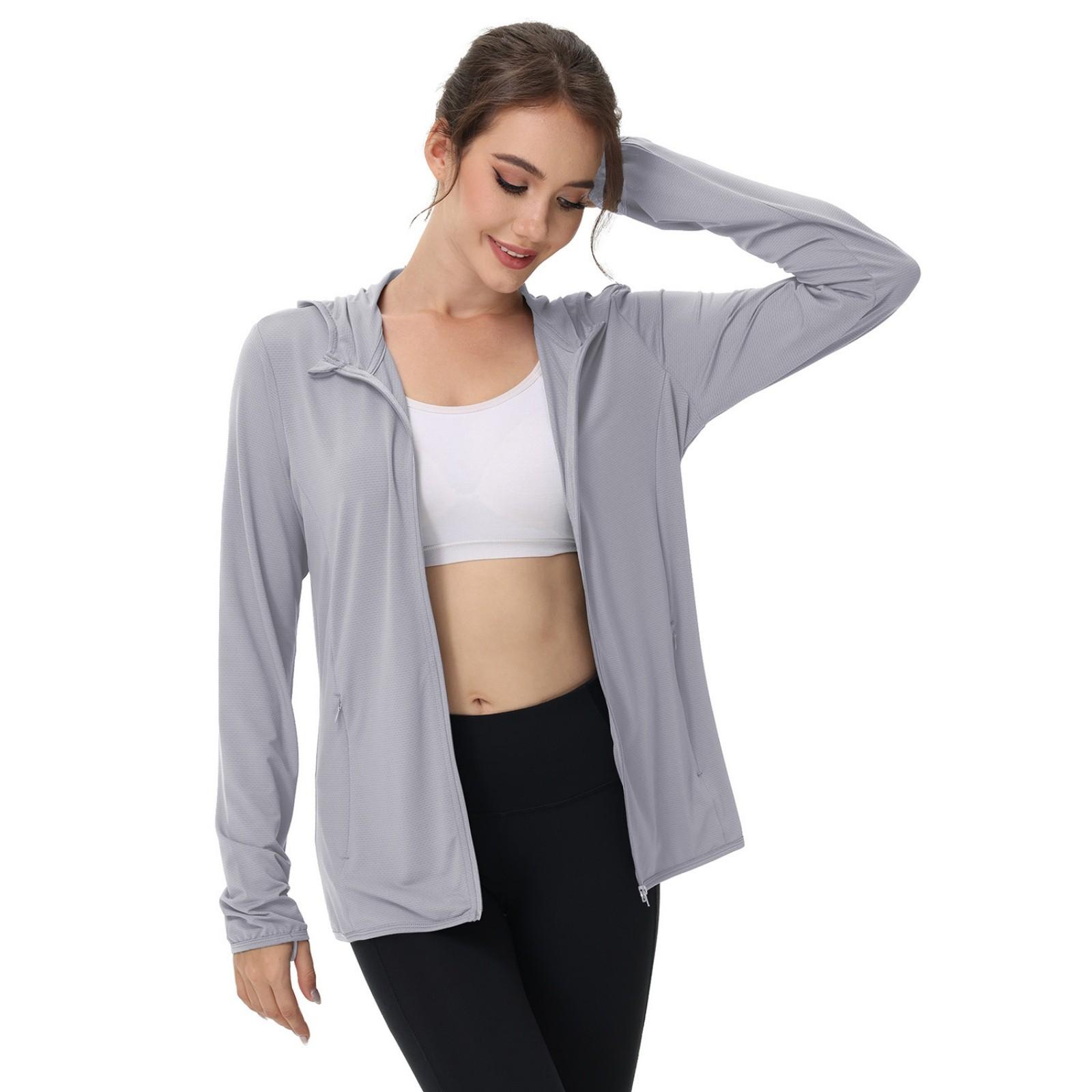 

Жіноча літня шовкова сорочка UPF Sun з кишенями, толстовка на блискавці з довгим рукавом та захистом від ультрафіолету M світло-сірий колір