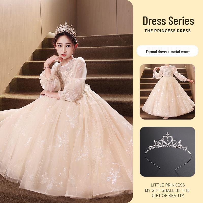 Girls' Princess Dresses: Medium/Large Fluffy Tulle Skirts for Piano Performances, Formal Gowns, and Winter Wear