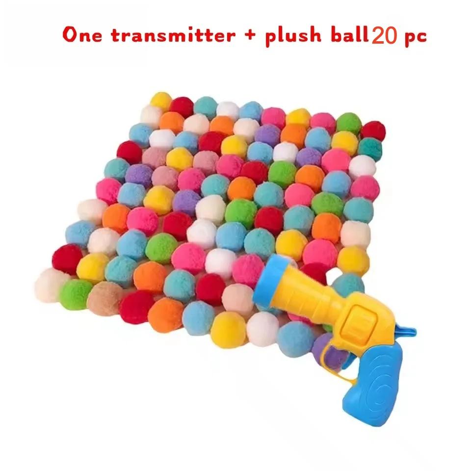 Heißes Katzenspielzeug Interaktives Hochspaß-Spielzeug Gewehr 10/20/30/100 Stück Plüschball Abschüsse Leiser Hochspringender Ball zum Kitzeln der Katze