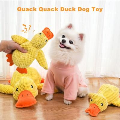 Sakinleştirici Ördek Köpek Oyuncağı Vak-Vak Ördek Evcil Hayvan Oyuncağı Peluş Gıcırtılı Ördek Oyuncağı Etkileşimli Sarı Ördek Yavrusu Çekme Çiğneme Oyuncağı