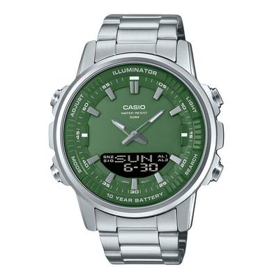 Analog Dijital Paslanmaz Çelik Yeşil Kadran Kuvars AMW-880D-3AV Erkek Saati