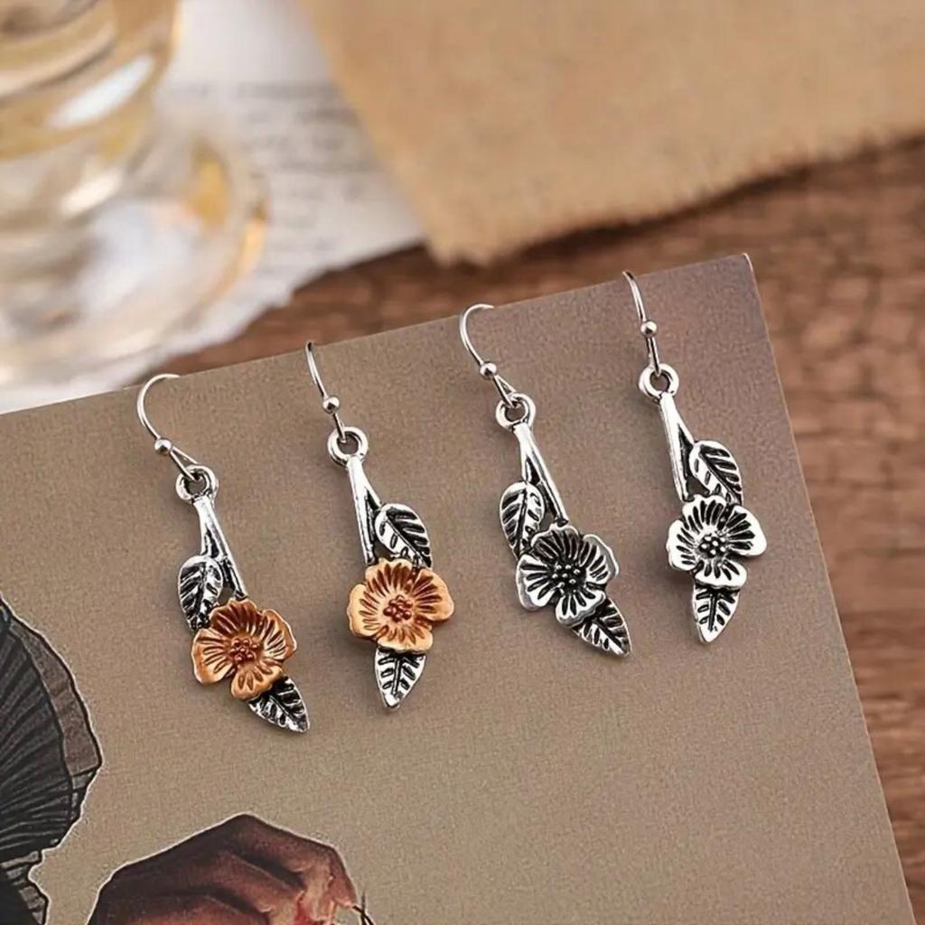Floral Leaf Long Dangle Earrings Retro Niche Design Earrings