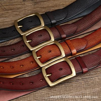 Europäischer Und Amerikanischer Retro Konkaves Altes Rindsleder Erste Schicht Gürtel Herren Echter Leder Japanischer Charakter Kupfernadel Schnalle Jeansgürtel