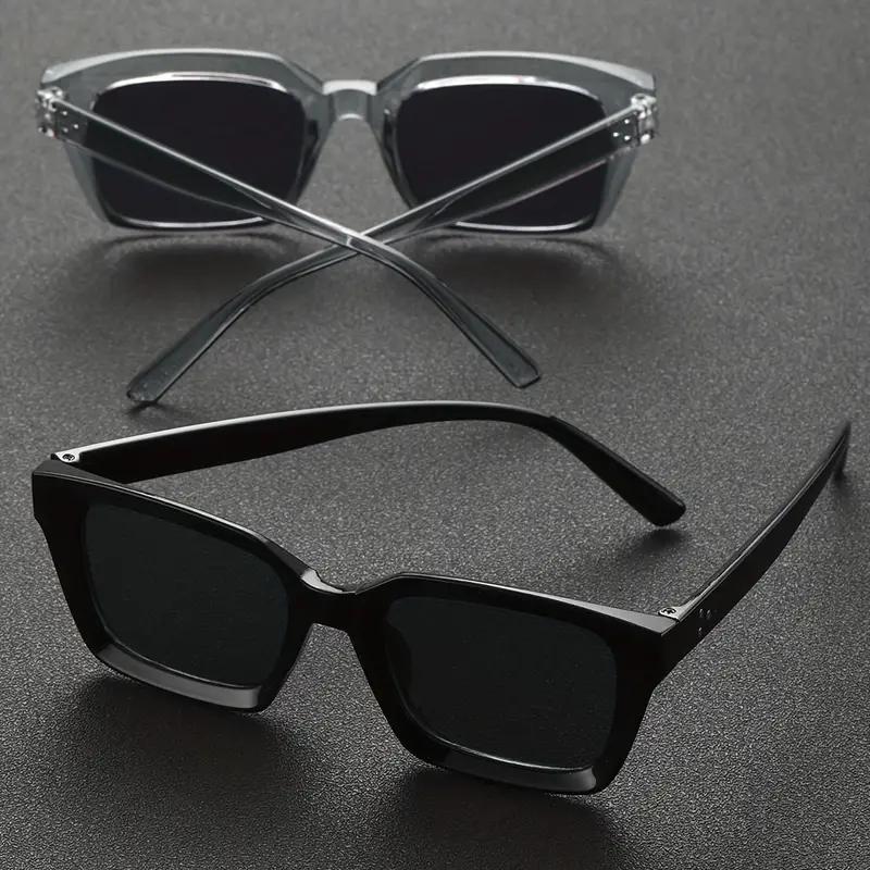 2PCS Fashion Square Frame Men's Sunglasses Classic retro Holiday Casual Daily Decorative Glasses Black Gray Set