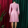 New Style Crew Neck Long Sleeve High Waist A-Line Dress Elegant Party Wear Solid Color  Dress