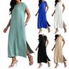 Ärmelloses einfarbiges figurbetontes Midikleid mit seitlichem Schlitz lockeres Trägerkleid für Damen Freizeit-Tageskleidung