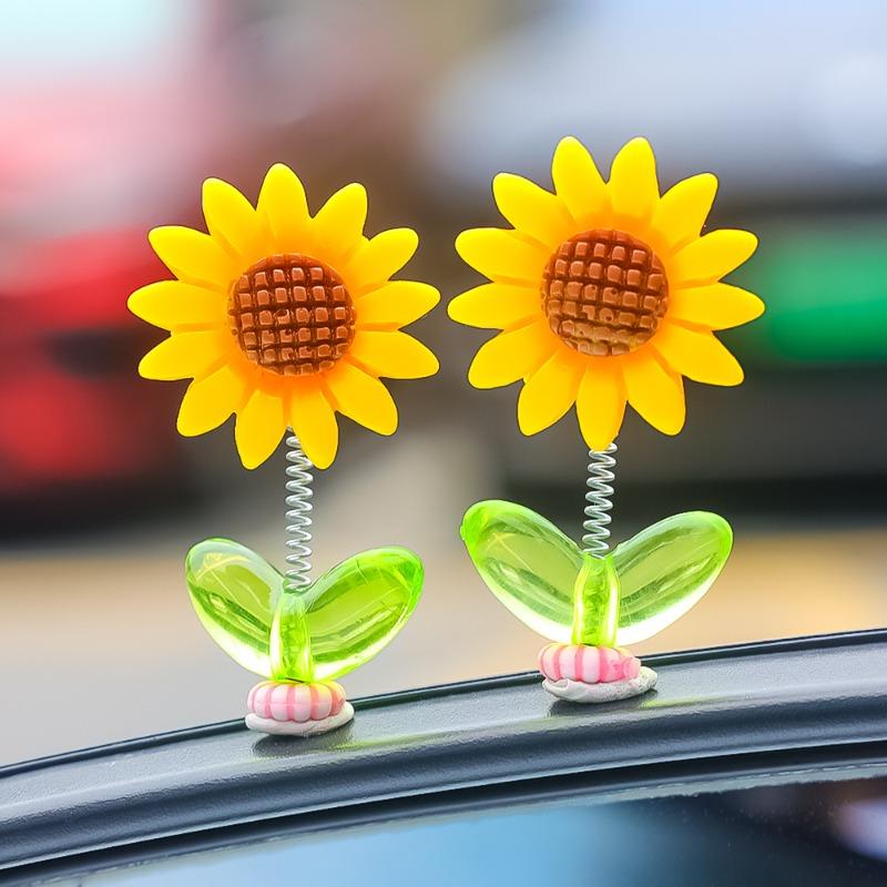 Neues Auto Niedliche Sonnenblume Schüttelkopf Ornamente Auto Mittelkonsole Armaturenbrett Spiegel Dekoratives Zubehör Kann Lufterfrischer Halten