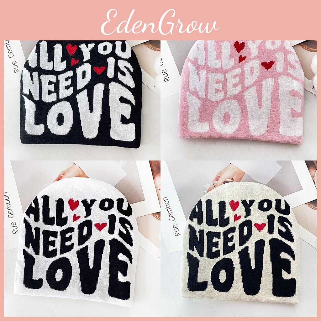 Color Blocked Simple Letter And Heart Pattern Women Casual Warm Knitted Hat