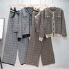 Women's Autumn/Winter Jacquard Knit Cardigan, Vest, and Wide-Leg Pants Set