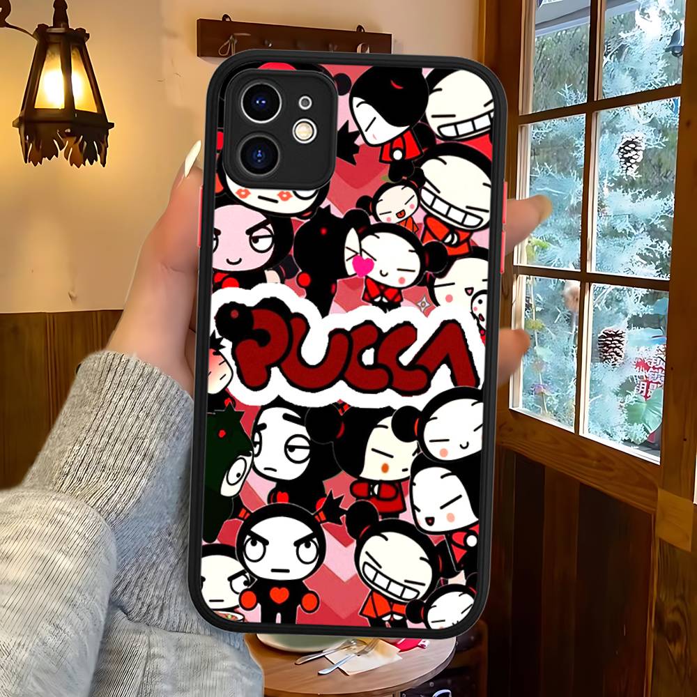 Popular Animation P-Pucca For IPhone 15 16 Pro Max 11 12 13 14 XS XR X Plus 16E Matte Translucent Phone Cover