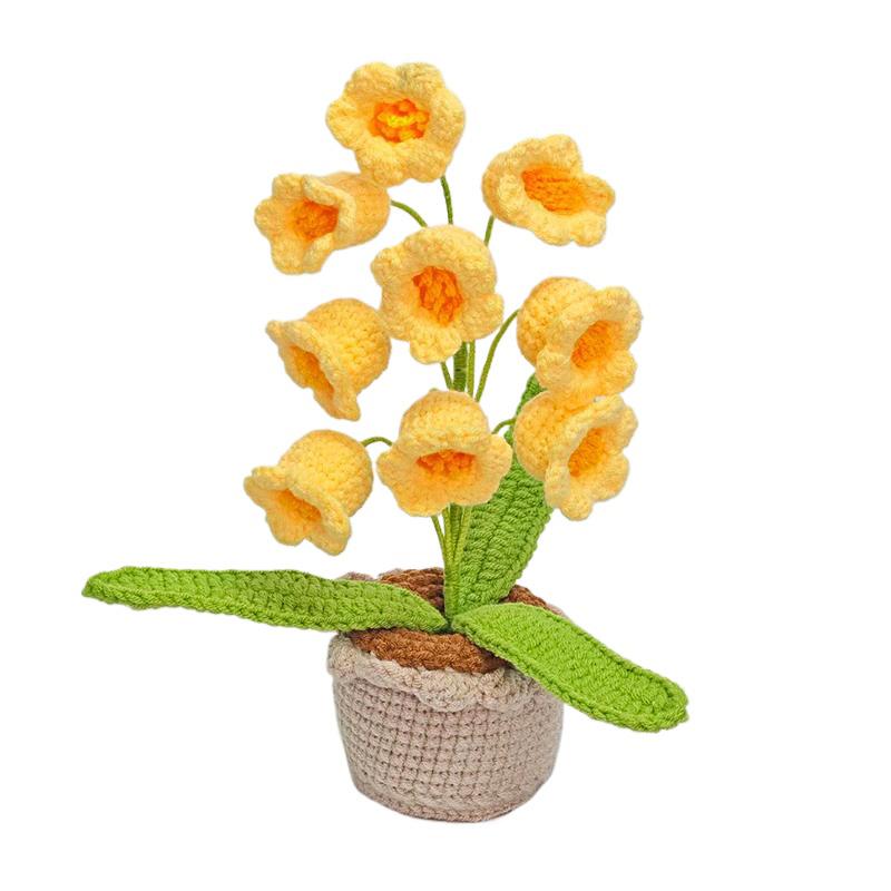 1pc Flower Potted Handmade Tabletop Ornament Elegant Crocheted Knitted 5 Colors Home Decor Artificial Flowers