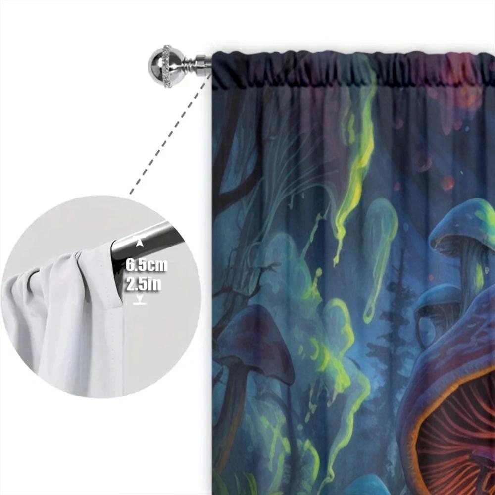 Jungle Mushrooms Printed Curtain for Home Decor - Rod Pocket Window Treatment for Bedroom, Kitchen, Living Room