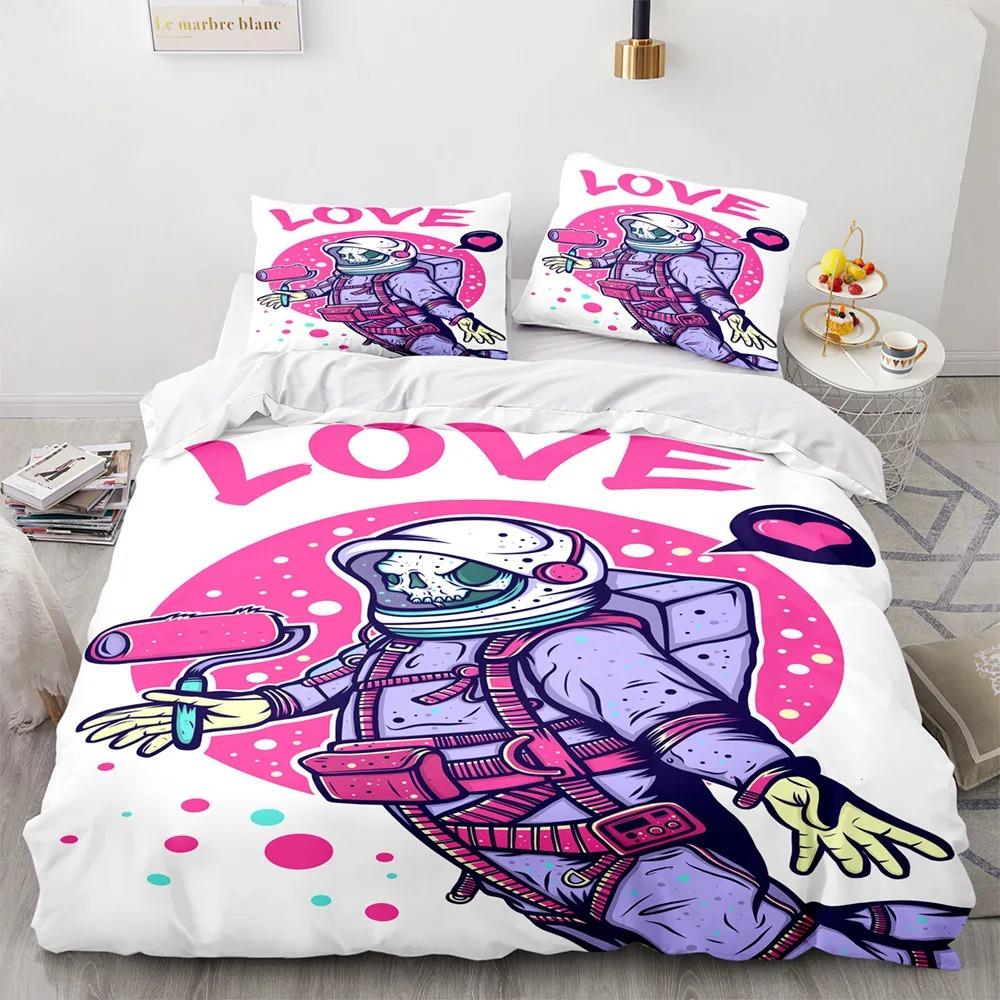 3D Astronaut King Queen Duvet Cover Cartoon Galaxy Universe Bedding Set for Boys Girls Outer Space Soft 2/3pcs Quilt Cover