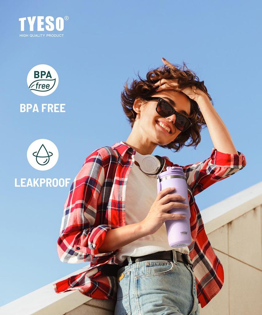 TYESO Stainless Steel Insulated Sports Water Bottle - Large Capacity, Handheld, Car-Friendly