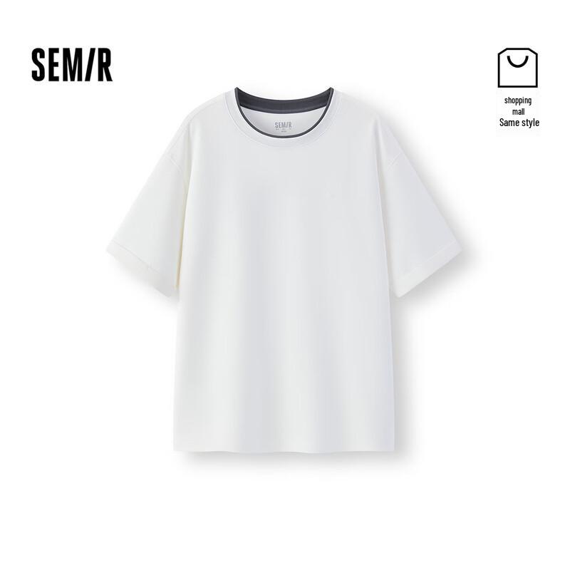 Semir Men s Summer Faux Two-Piece Double-Layer Collar Knit T-Shirt L белый