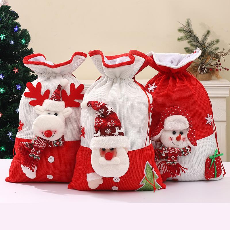 Christmas New Gift Bag Cross-border Large Bundle Mouth Bag Decorative Ornament Candy Bag Cartoon Snowman Old Man Portable