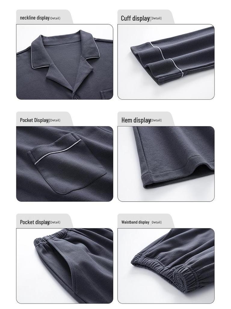 Men's Long Sleeve Cotton Pajama Set, Plus Size, Solid Color, Two-Piece for Spring and Autumn 2025.