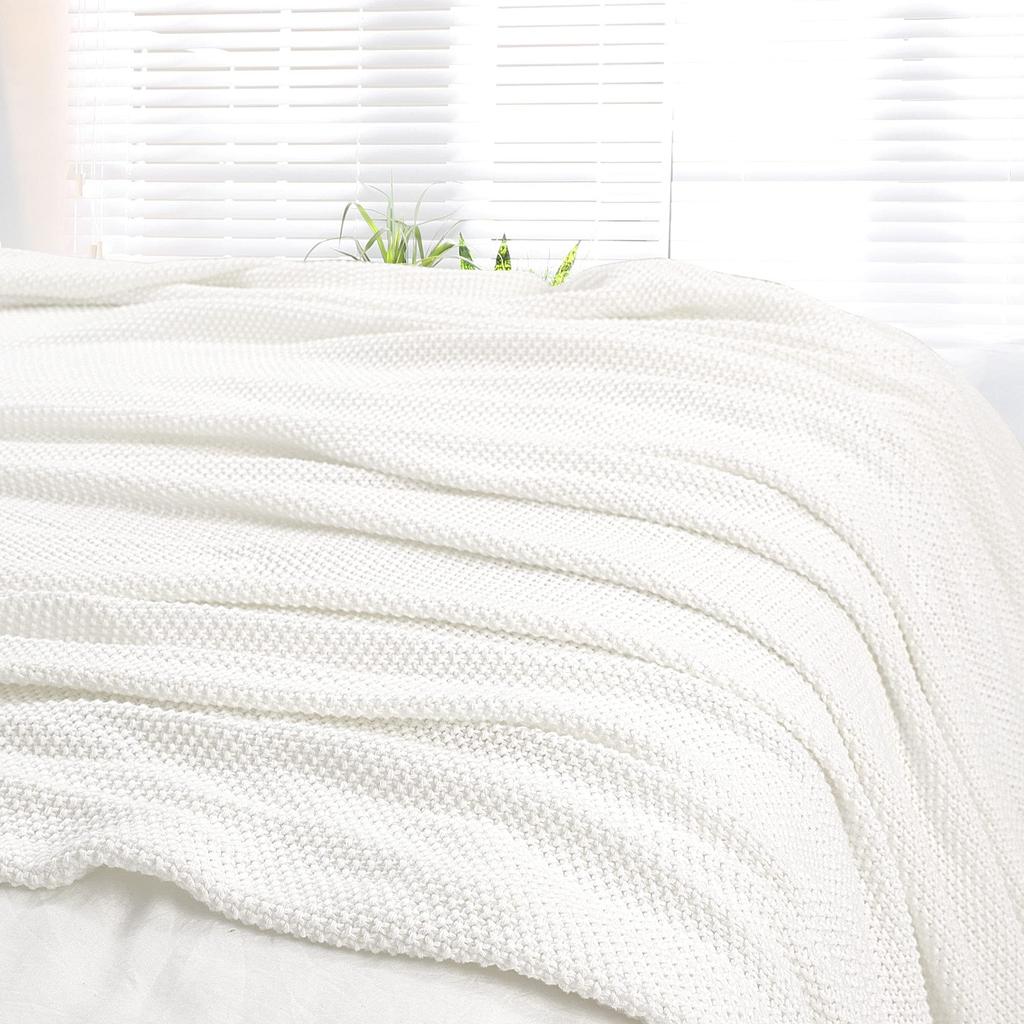 uxcell Cotton Knit Throw Blanket, Soft Solid Decorative Knit Blanket for Sofa, Couch, or Bedroom, White, 150*200cm