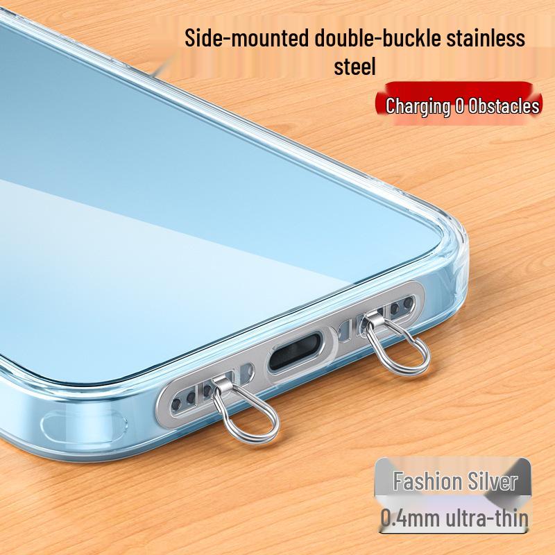 Ultra-Thin Stainless Steel Mobile Lanyard Clip with Double Hanging Buckle and Strong Anti-Lost Back Patch