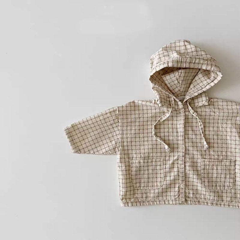 Spring Summer Girls Fashion Cartoon Sun Protection Clothing Hooded Loose Outwear Coat for Kids Boys Plaid Thin Cardigan